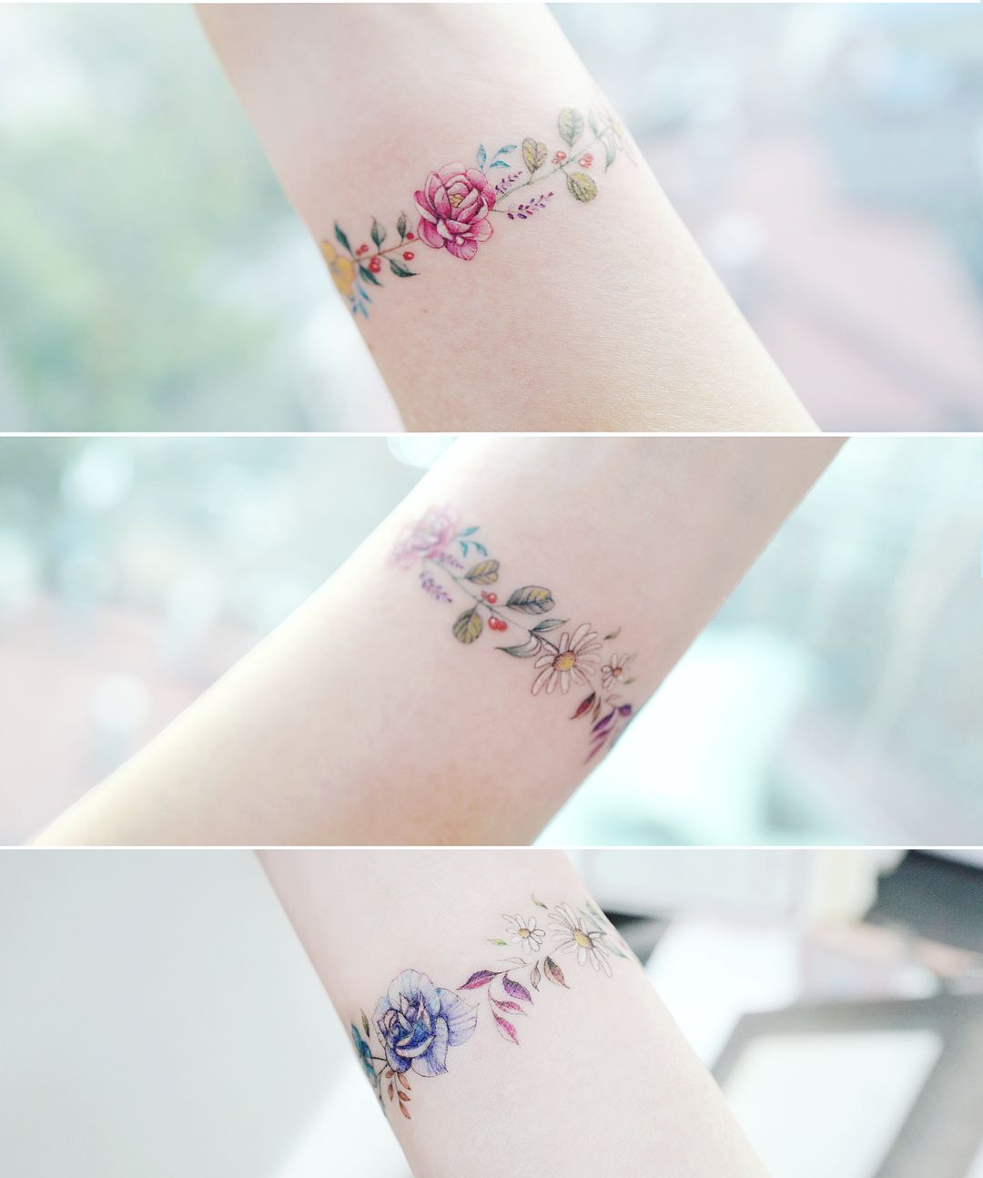 Tatuagem de flor no braço feminina pequena