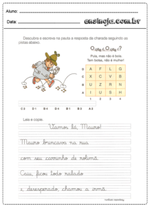 Atividades de caligrafia com textos