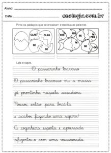 Atividades de caligrafia com textos