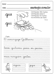 Atividades de caligrafia com textos