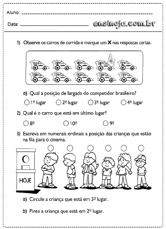 Atividades com Números Ordinais para Educação Infantil