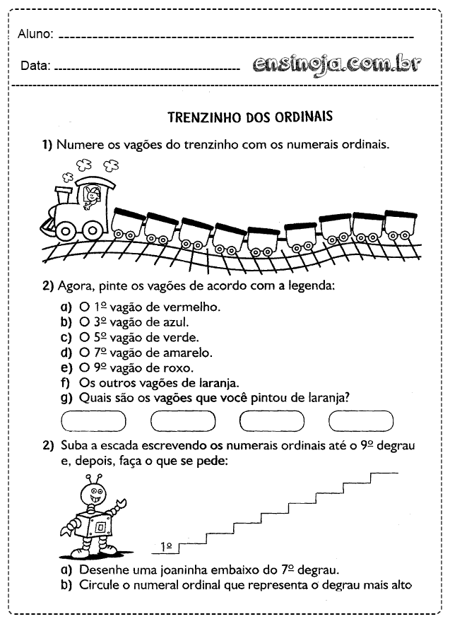 Atividades com Números Ordinais para Educação Infantil