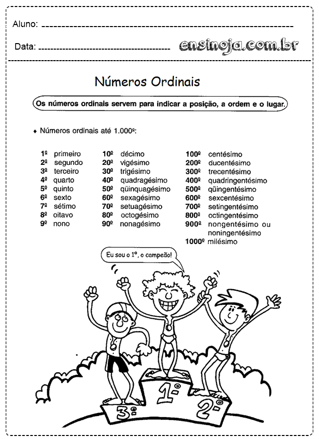 Atividades com números Ordinais - Atividades Infantis