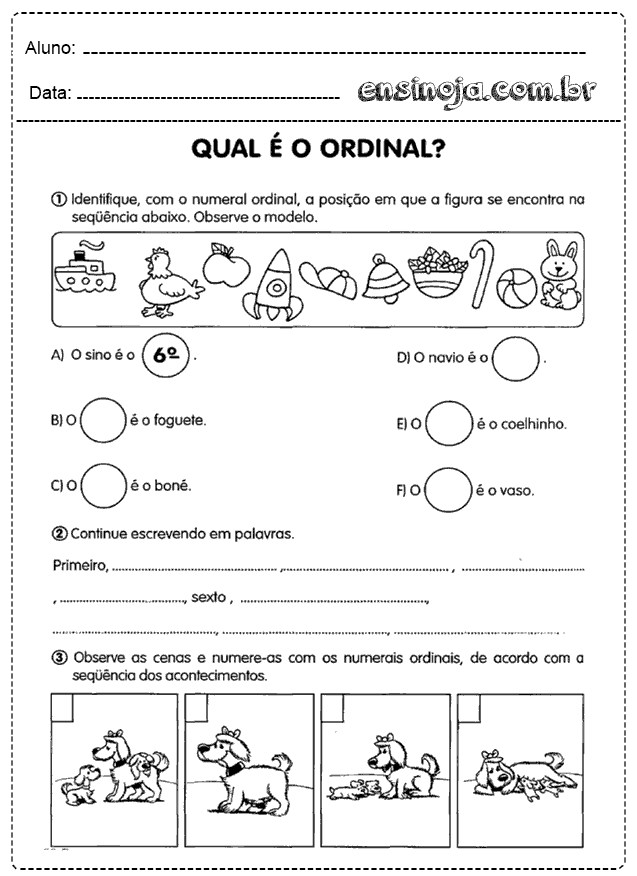 Atividades com Números Ordinais para Educação Infantil