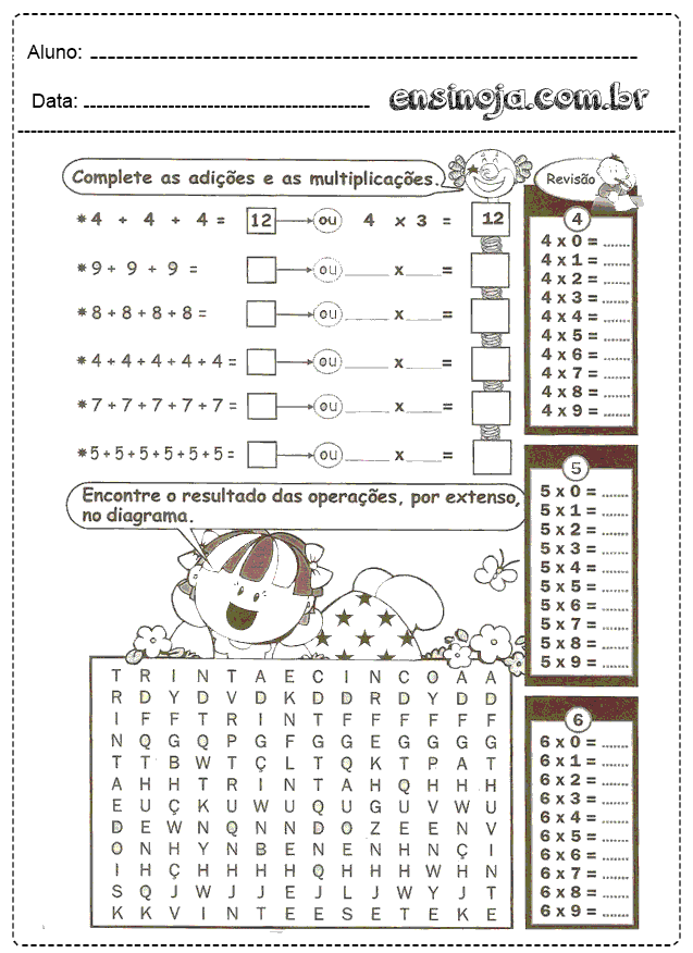 Cruzadinha de Matemática com Multiplicação e Divisão