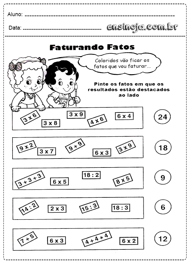 Atividades de matemática multiplicação e divisão - Ensinoja