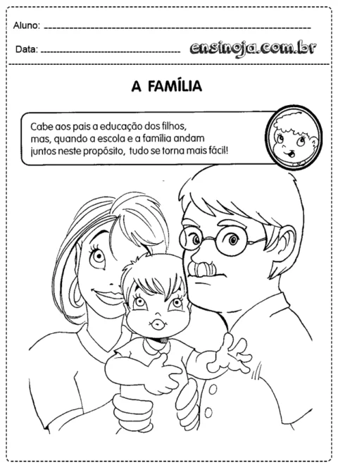 Desenho de uma família com pai, mãe e filho.