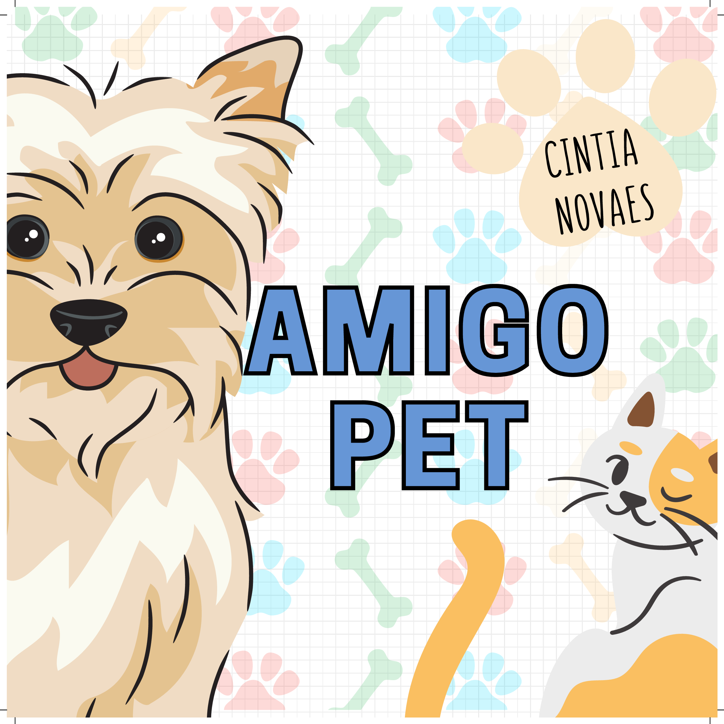 Amigo Pet - Uma ilustração que celebra a amizade entre pets, destacando um cachorro e um gato.