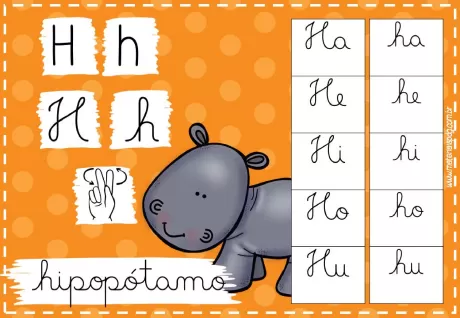Imagem educativa com a letra H, hipopótamo e suas variações fonéticas.