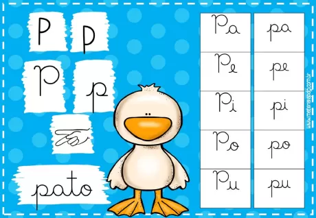Imagem educativa com a letra P e um pato desenhado