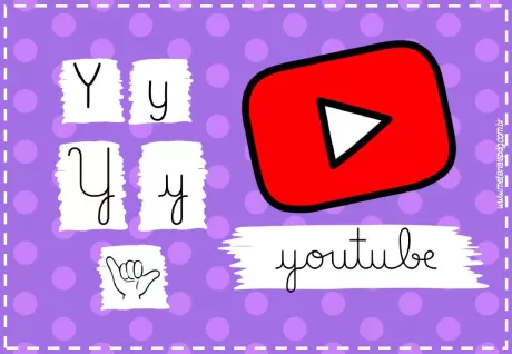 Ilustração da letra Y em diferentes formas e o logotipo do YouTube