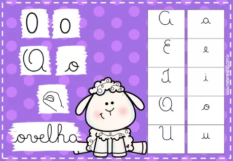 Imagem de uma ovelha com letras O e Q, e espaço para escrita.