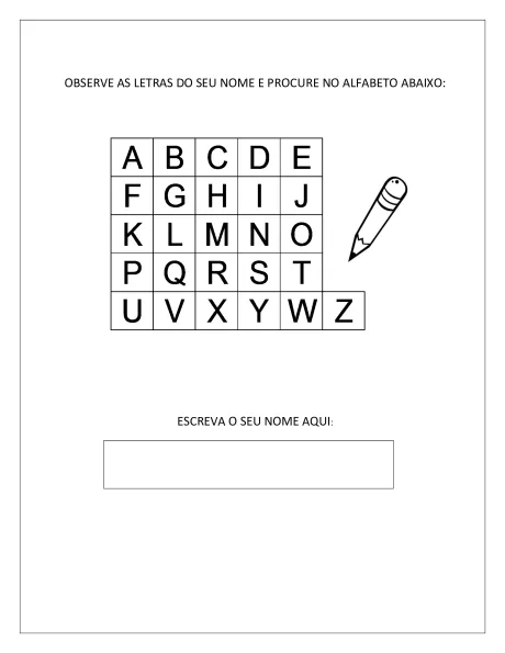 Atividade para encontrar letras do nome no alfabeto
