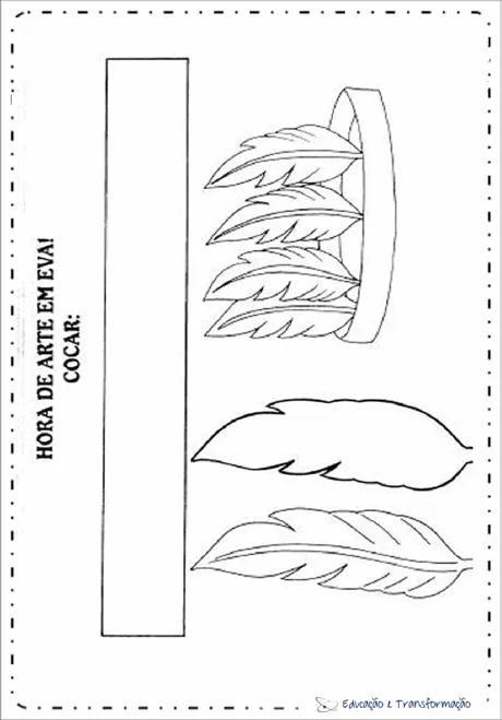 Desenho de folhas e um cocar para colorir.