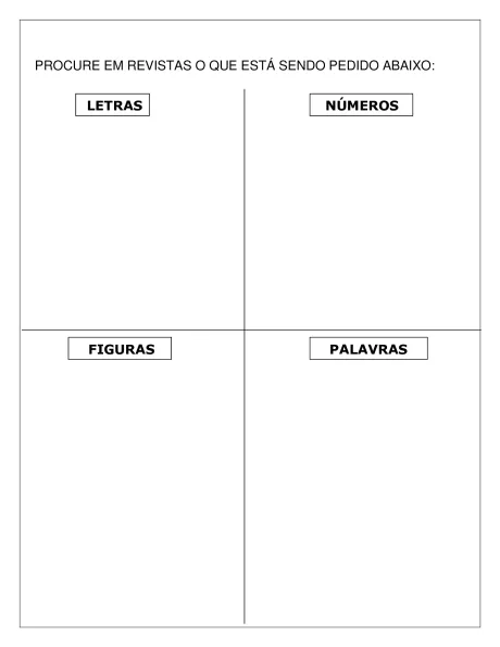 Quadro para procurar letras, números, figuras e palavras em revistas.