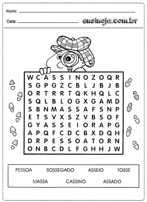 Atividade de caça-palavras com palavras relacionadas à educação infantil.