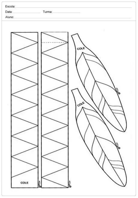 Desenho de folhas e formas geométricas para atividade escolar.