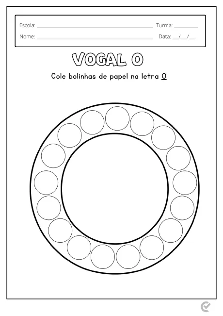 Atividade educacional para colar bolinhas de papel na letra O