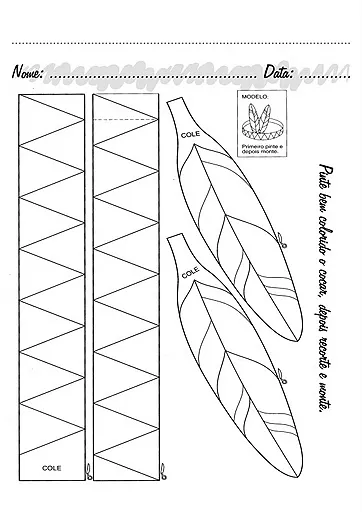 Atividade de colagem com folhas para colorir e recortar.