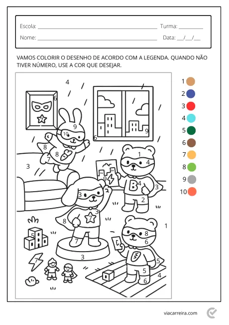 Desenho para colorir com personagens de animais em um cenário divertido.