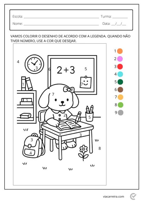 Desenho de um cachorro sentado em uma mesa, resolvendo uma equação de matemática com uma lousa ao fundo.