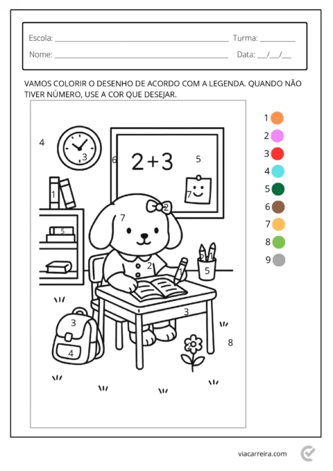 Desenho de um cachorro sentado em uma mesa, resolvendo uma equação de matemática com uma lousa ao fundo.