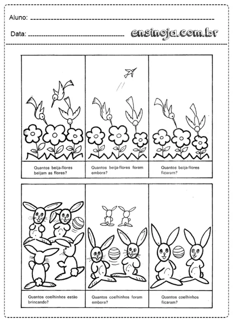 Atividade de contagem com beija-flores e coelhinhos.