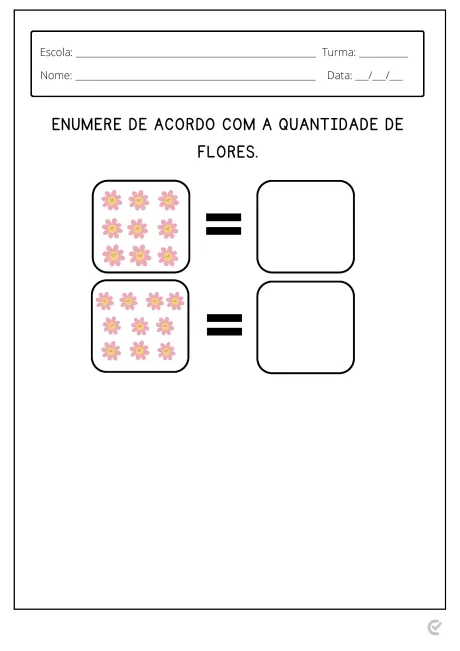 Imagem de uma atividade escolar com flores para contagem