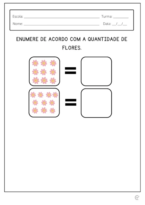 Imagem de uma atividade escolar com flores para contagem