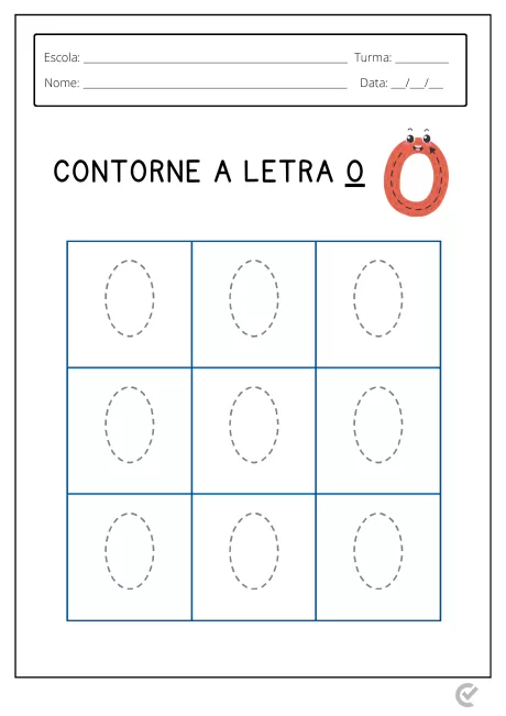 Folha de atividade escolar com letras O para contornar.
