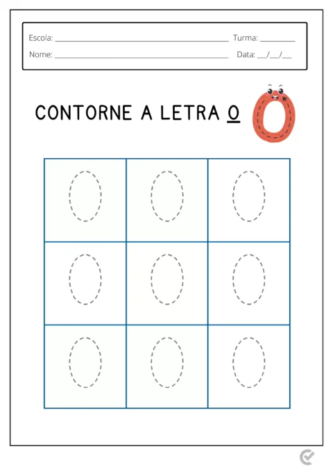 Folha de atividade escolar com letras O para contornar.