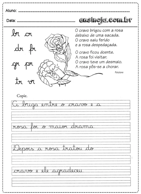 Atividade de escrita sobre a briga entre um cravo e uma rosa.