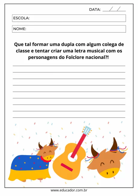 Atividade de criação musical com personagens do Folclore brasileiro.
