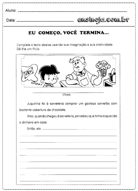 Atividade de completar texto sobre uma sorveteria.