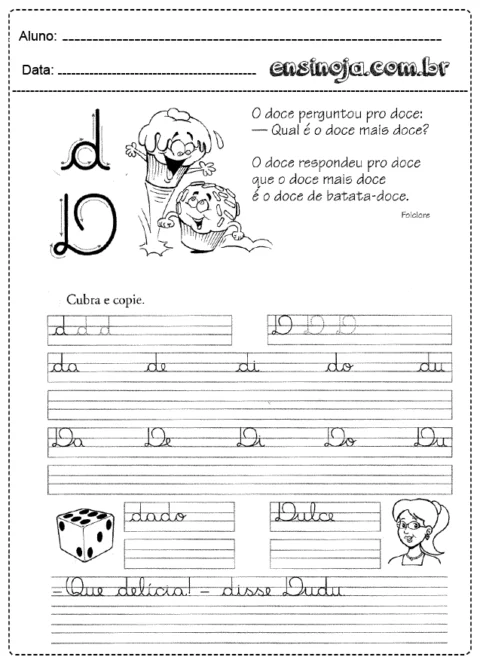 Atividade de escrita com doces e letras para crianças.