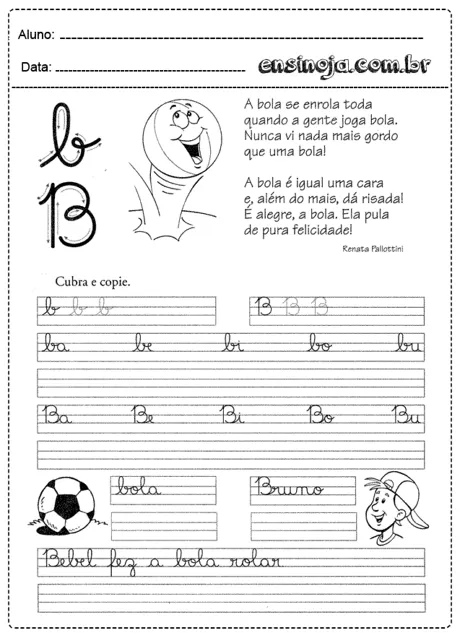 Atividade de escrita da letra B com ilustrações e instruções.