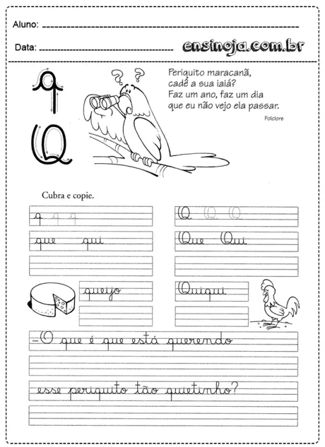 Atividade de escrita com letras e palavras para crianças.