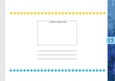 Página para escrever sobre a infância com estrelas decorativas.