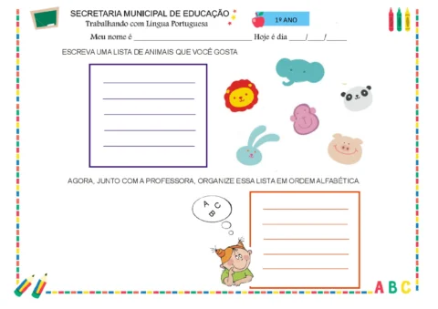 Atividade escolar sobre animais para crianças do 1º ano.