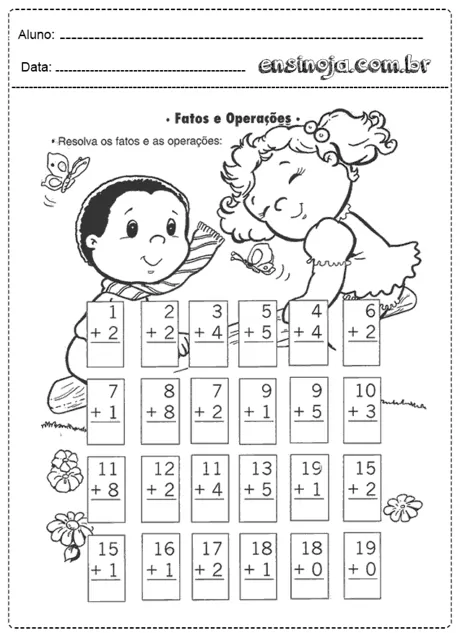 Atividade de matemática para crianças com operações de adição.