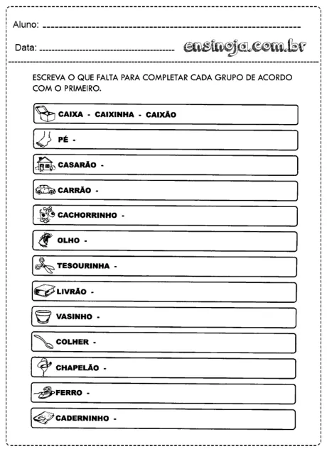 Atividade escolar sobre formação de palavras.