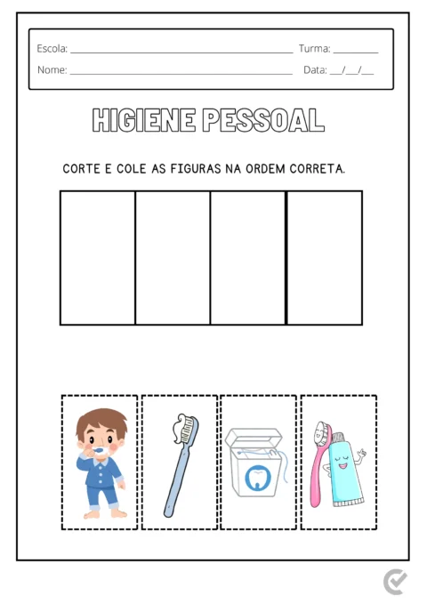 Criança e itens de higiene pessoal como escova de dentes, pasta de dente e caixa de dentista.