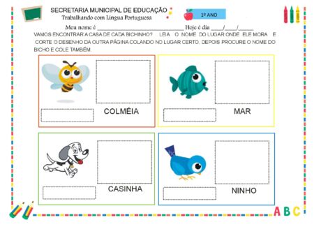 Atividade de encontrar a casa de cada bichinho.
