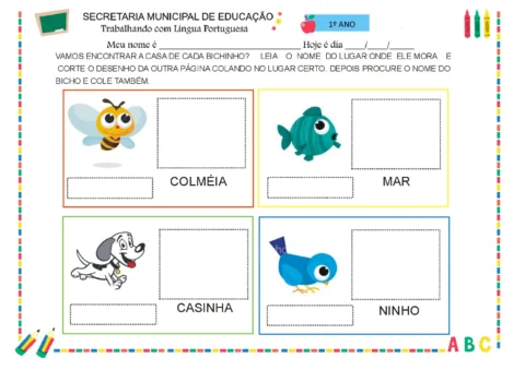 Atividade de encontrar a casa de cada bichinho.