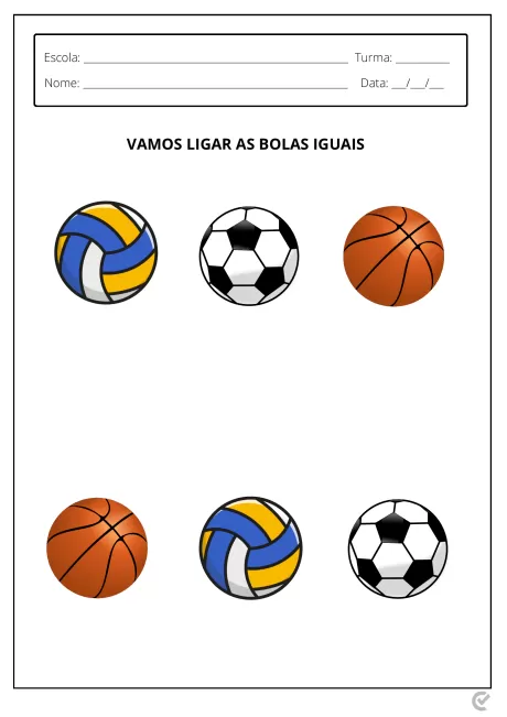 Seis bolas de diferentes esportes: vôlei, futebol e basquete.