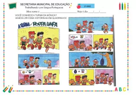 História em quadrinhos da Turma da Mônica sobre a importância da limpeza.