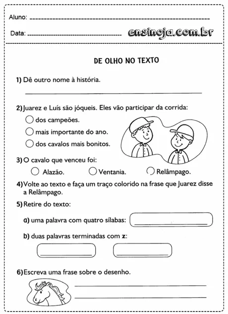 Atividade escolar sobre leitura e interpretação de texto.