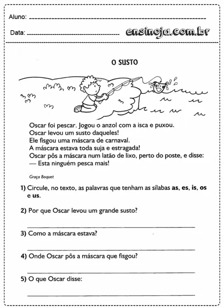 Criança pescando com uma vara, enquanto uma máscara de carnaval aparece na água.