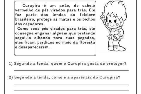 Atividade de leitura e interpretação sobre a lenda do Curupira.