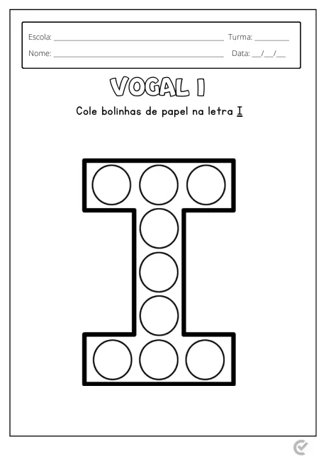 Atividade educacional para colar bolinhas de papel na letra I.